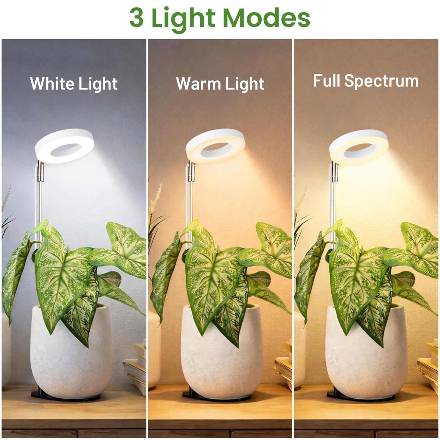LBW Grow Light for Indoor Plants, Height Adjustable Plant Grow Lamp with Auto On/Off Timer 6/8/12/16H, 3 Colors,5 Dimmable Brightness, for Small Plants, White, 2 Packs