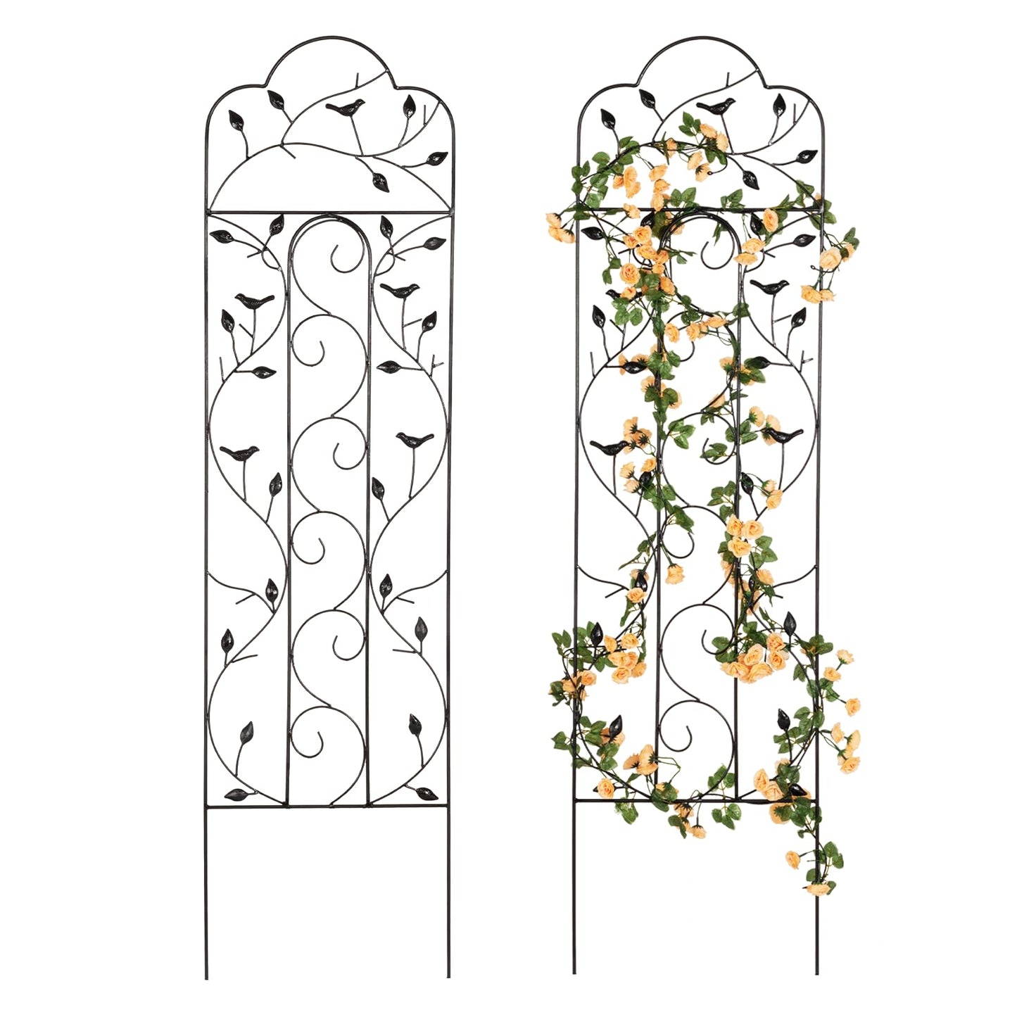 Idzo Decorative Metal Trellis for Climbing Plants Outdoor, Anti-Corrosion Powder Coated Garden Trellis, Sturdy Long Spikes, 60 Inch