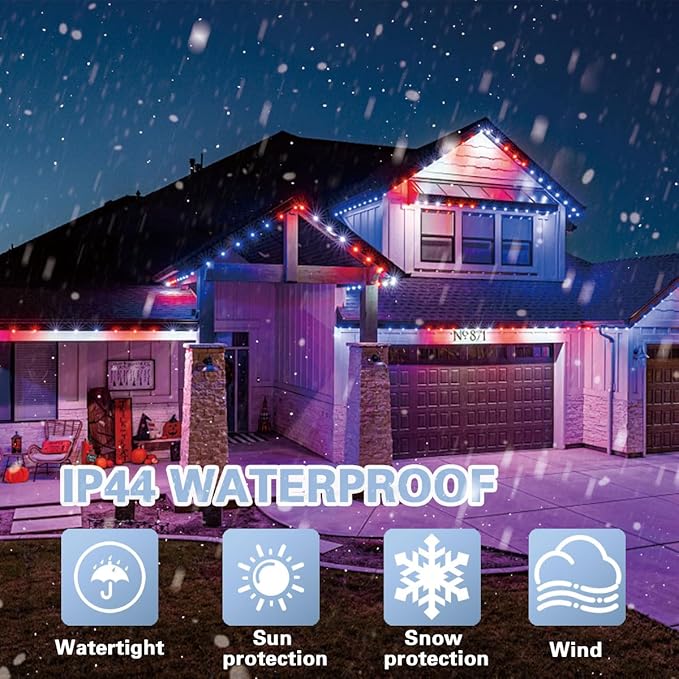 LAMPHOME 33ft Red White Blue String Lights, 100 LED 4th of July Patriotic Fairy Lights Plug in, 16 Lighting Modes Starry Lights for Outdoor Tree Independence Day Memorial Day Party Decor