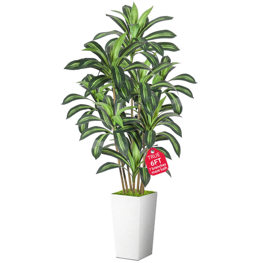 Wrbtn Realistic Artificial Indoor Plant Tree - Tall Fake Dracaena Potted Plant for Home Office Decor, Living Room & Bedroom - Lifelike Faux Plant Tree with Pot-Palm(White, 6FT)