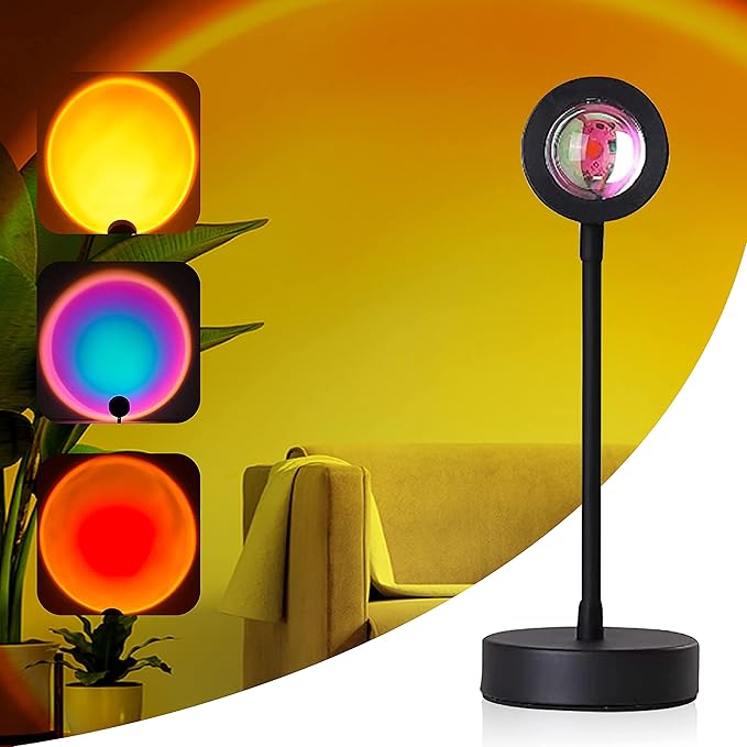 High Speed Sunset Lamp Projector – LED Lights Projector in Sunset, Red Sunset and Rainbow – Adjustable Sunset Projection Lamp with Integrated LED Chip – Professional and Amateur Photoshoots (Sunset)