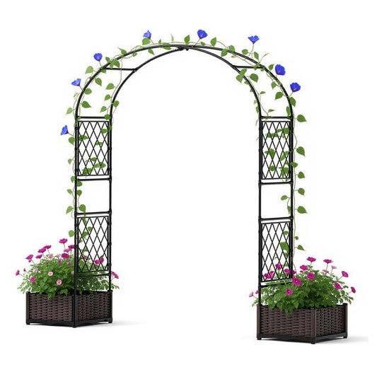 90.5" Garden Arbor with 2 Planter Boxes | PE-Coated Metal Arch Trellis for Climbing Plants, Rust-Resistant Wedding Archway & Decorative Lawn, Backyard Yard Frame | Weatherproof & Easy Assembly