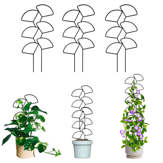 IA Garden Indoor Plant Trellis for Climbing Plants, 3 Pack Stackable Garden Trellis for Potted Plants, Small House Plant Trellis for Vine Ivy Flower Plant Support Outdoor DIY Metal Trellis, Black