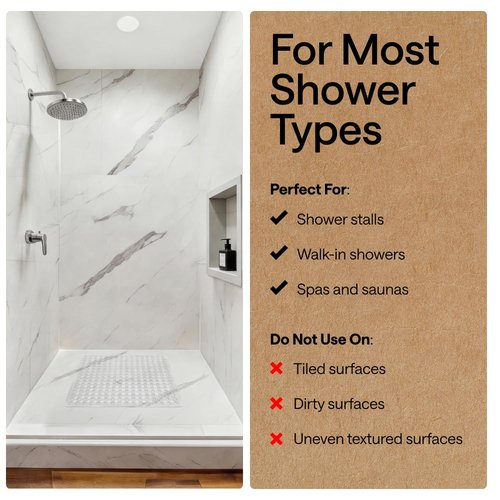 GORILLA GRIP Patented Square Shower Stall Mat, Small Bathtub Floor Mats for Stand Up Showers, Suction Cups and Drainage Holes, Machine Wash, Soft on Feet, Bathroom Accessories 21x21 Inch, 2 Pack Clear