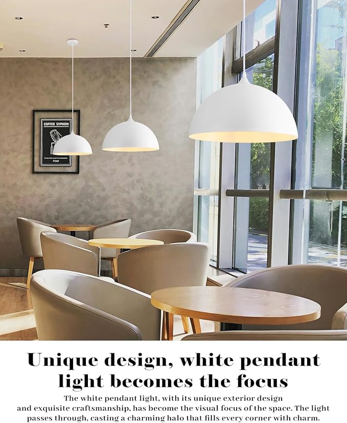 White Dome Pendant Lights Kitchen Island, 16 Inch Large White Dome Pendant Light, Modern Farmhouse Pendant Light for Kitchen Island, Dining Room, Cafe, Bar, 1 Pack