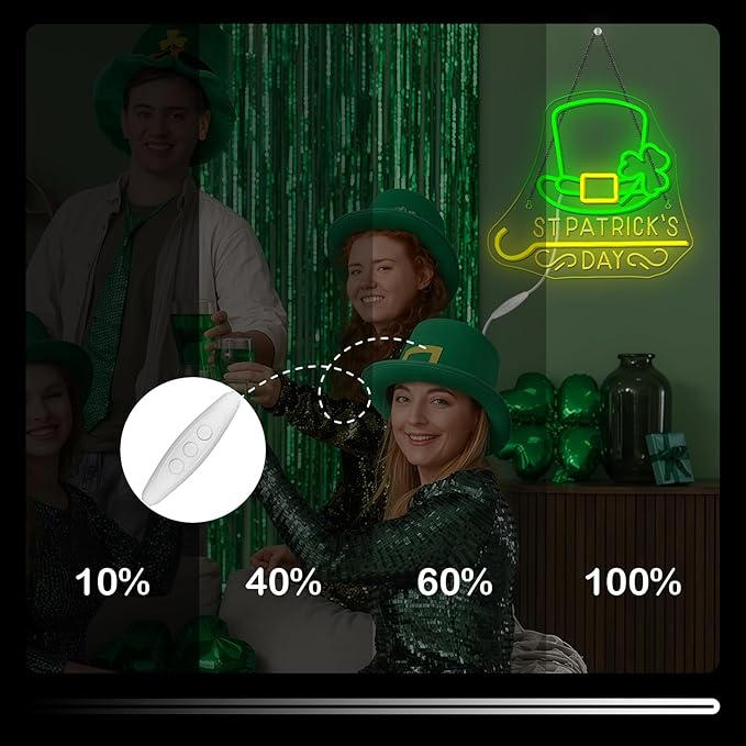 Horseneon St Patricks Day Neon Sign Shamrock Neon Light LED Signs St Patricks Day Decorations Dimmable Green Gold Colors for Wall Art Bedroom Living Room Home Bar Decor