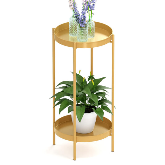 OVICAR Plant Stand Indoor Outdoor - Flower Pot Holder Metal Plant Rack Organizer, 2 Tiers Tall Plant Display Storage Shelf Table For Home Garden Patio Bathroom Office Living Room Balcony Corner (gold)