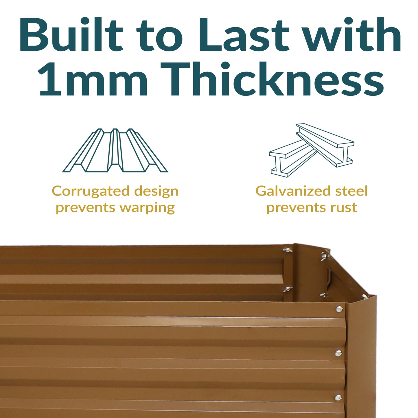 Sunnydaze Galvanized Raised Garden Bed Kit - 5x5x1 ft Outdoor Raised Garden Bed - Metal Planter Box for Vegetables, Flowers, Herbs - Brown - L-Shaped