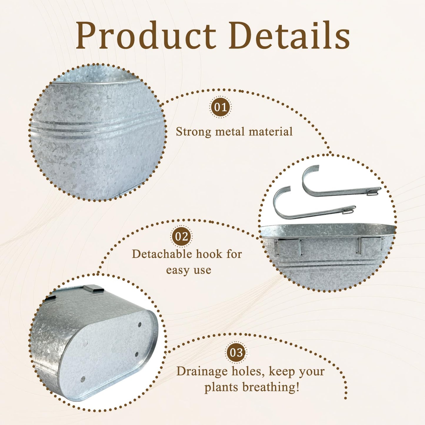 Joyfernal Balcony Galvanized Hanging Planters Railing Flower Pots, Outdoor Metal Fence Planter Pot with Detachable Hooks Drain Hole for Garden Patio Yard Decor (12 Inch, 2Pcs)