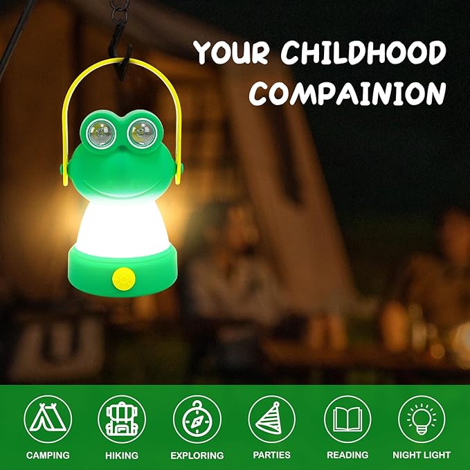 Outdoor Equipment LED Camping Lantern for Kids Age 6+, Battery Powered Night Light, Theme Gift for Children's Day, Birthday, Frog Style Lightweight Tent Lamp (Battery NOT Included)