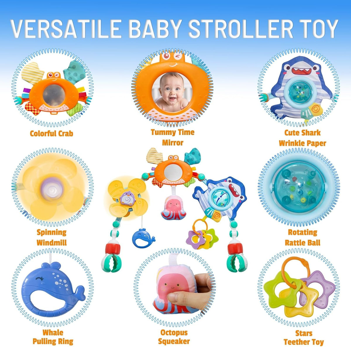 Skiennix Adjustable Baby Stroller Arch Toy - Infant Car Seat Toy with Mirror & Sound | Perfect Gift for 6-12 Months