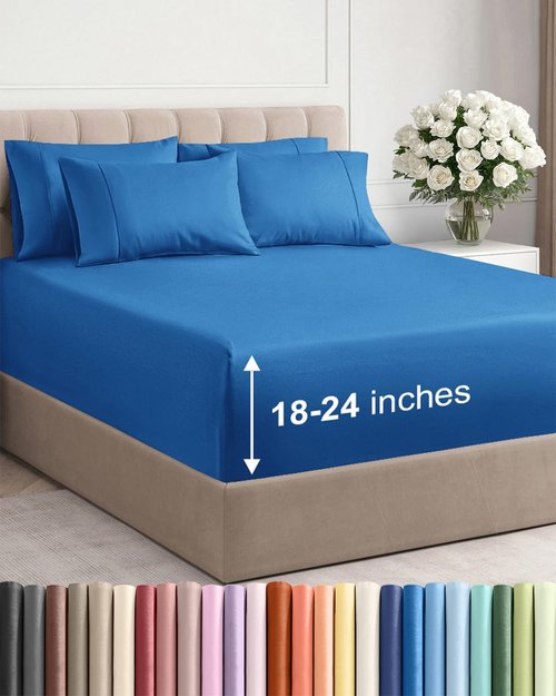 Extra Deep Queen Sheet Set - 6 Piece Breathable and Cooling Sheets - Hotel Luxury Bedding for Women, Men, Kids & Teens - Easy Secure Fit - Soft, Wrinkle Free & Comfy - Extra Deep Pockets - Royal Blue