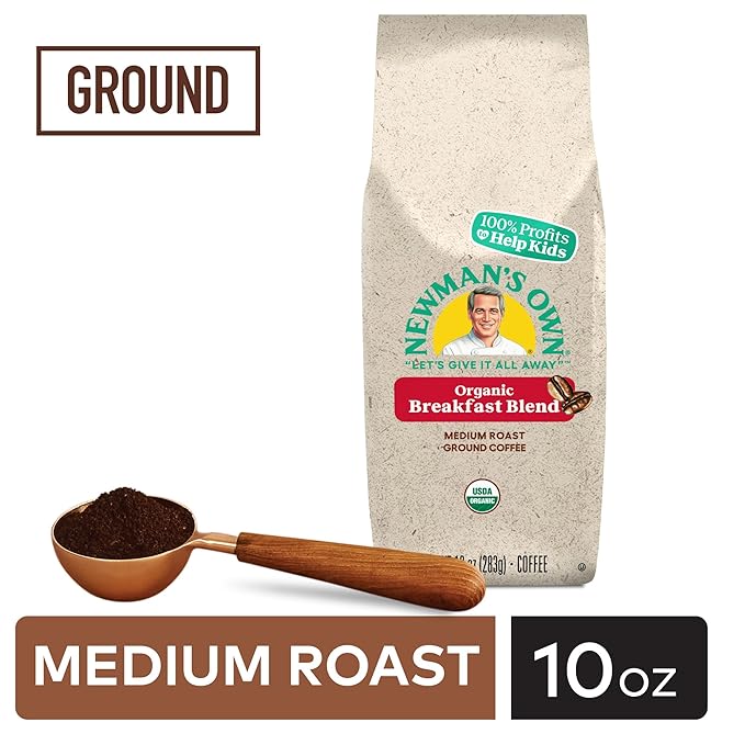 Newman's Own Organics Breakfast Blend,Ground Coffee,Fair Trade Certified,Medium Roast,Bagged 10oz,(Pack of 4)