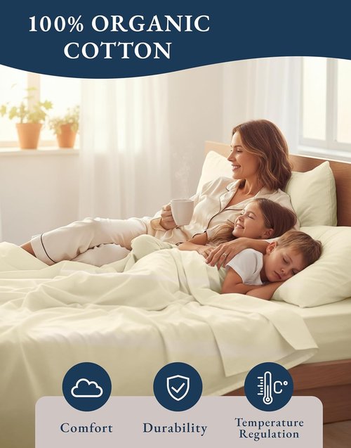 LANE LINEN 100% Organic Cotton Twin Bed Sheet Set - Soft & Breathable 3-Piece Bedding in Natural