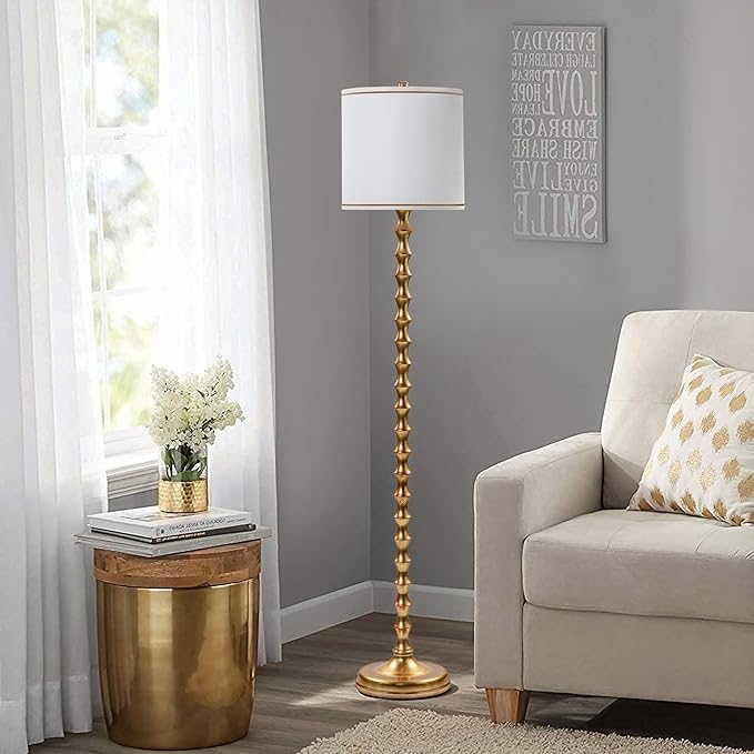64.5" Gold Floor Lamp, Mid-Century Modern Floor Lamp for Living Room & Bedroom with White Drum Shade