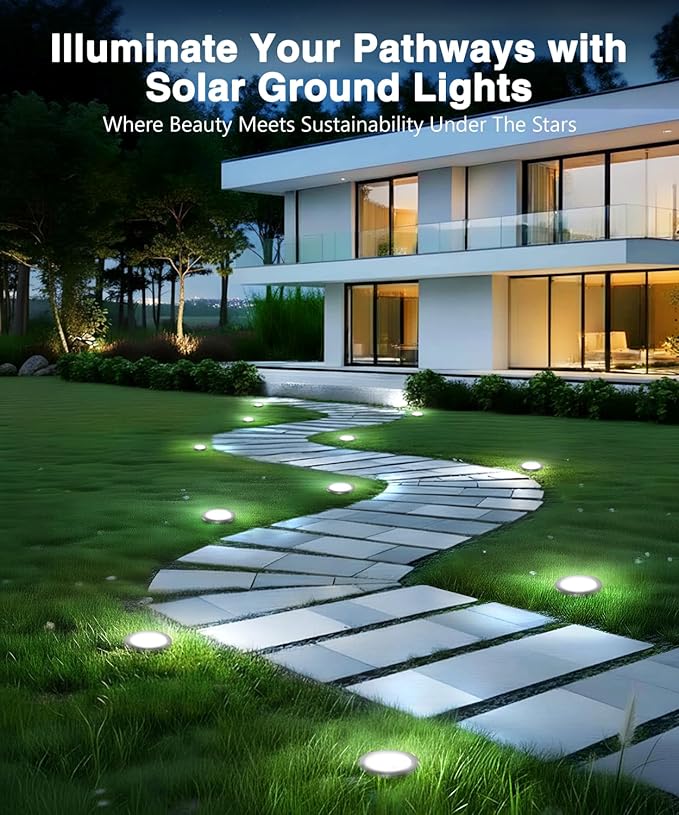 Mini Solar Ground Lights 12 Pack, Solar Lights Outdoor Waterproof, Solar Garden Lights Outdoor Landscape Lighting for Pathway Walkway Patio Yard Driveway, Cold White