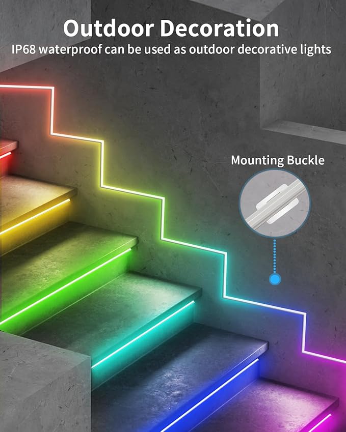 33ft Neon Rope Lights, RGB IP68 Waterproof Flexible LED Strip Lights, Neon Lights with App Remote for Wall, Bedroom, Outdoors, Pool