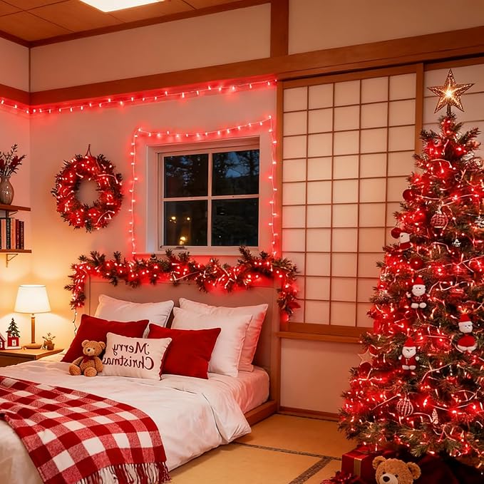 LAMPHOME 200 LED 66ft Valentines Decorative Mini Lights, Red String Lights Outdoor Valentines Day Decorations,Christmas Fairy String Lights Plug in, 16 Lighting Modes Waterproof for Tree Wedding Party