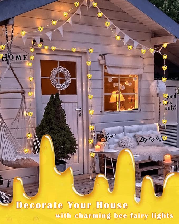 ITICdecor Bee Lights Cute Bee Fairy Lights with Timer 10FT 30 LEDs Christmas Gifts Honey Bee Decorative String Lights for Bedroom Birthday Party Wedding Xmas Plants Patios Decor
