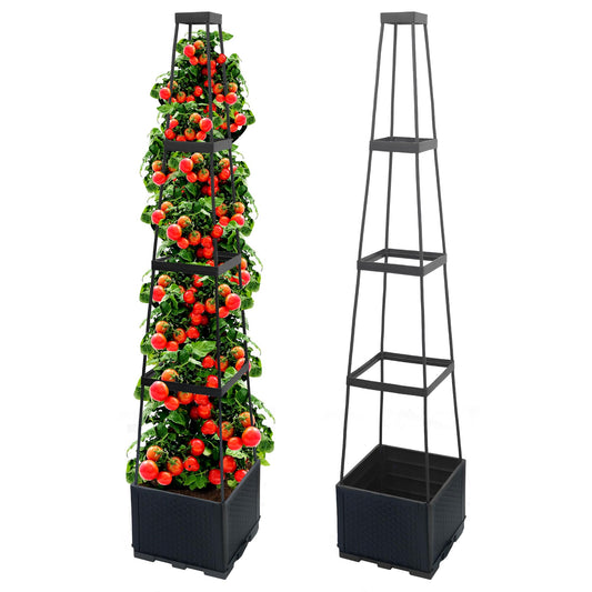Biotolot 2 Packs Raised Garden Bed Tomato Planter Box with Trellis,56.8" Self-Watering Tomato Cage with Trapezoidal Trellis for Climbing Plants Flowers Vegetables Vine in Patio Garden Indoor Outdoor