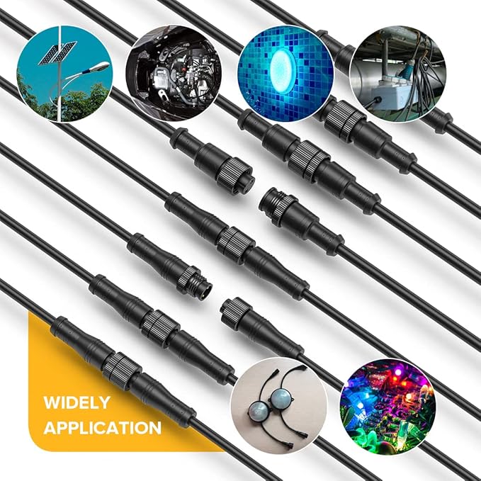 BTF-LIGHTING 9.84FT 2 Pin 18AWG IP67 Extension Cable Wire with Male and Female Connectors for Single Color FCOB COB 5630 5730 5050 etc LED Strip 22mm Metal Nut Big Size Home Lighting Connector