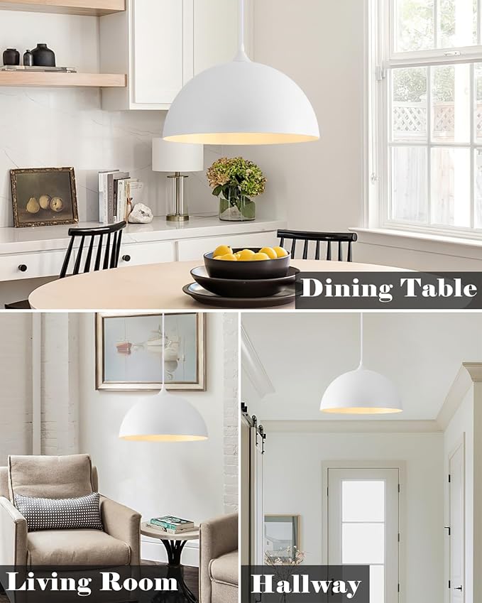 White Pendant Lights Kitchen Island, 16 Inch White Dome Pendant Light, Modern Farmhouse Pendant Light for Kitchen Island, Dining Room, Cafe, Bar, 2 Pack