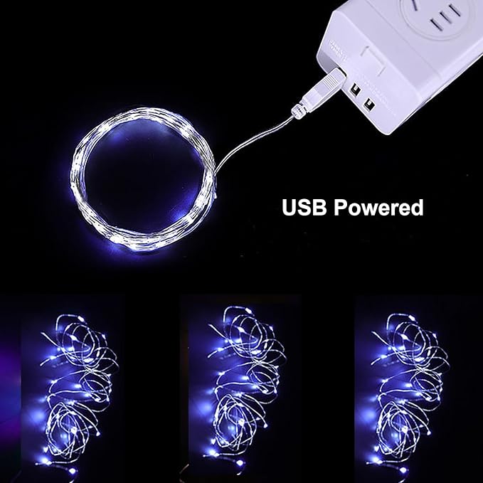 Sokelinn-six 2m 20 LEDs Fairy String Lights, USB Powered String Light for Desk Office Christmas Tree Party Decoration (White, 2)