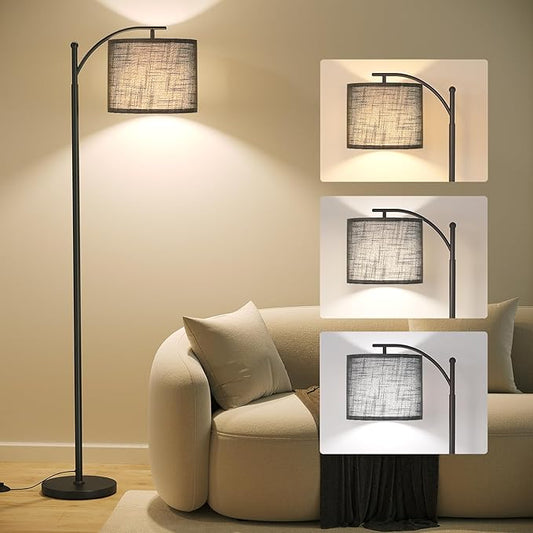 SUNMORY Arc Floor Lamp, Modern Floor Lamp with 9W 3 Color Temperatures Bulb, Metal Standing Lamps with Adjustable Hanging Lampshade, Tall Floor Lamps for Living Room, Bedroom, Office