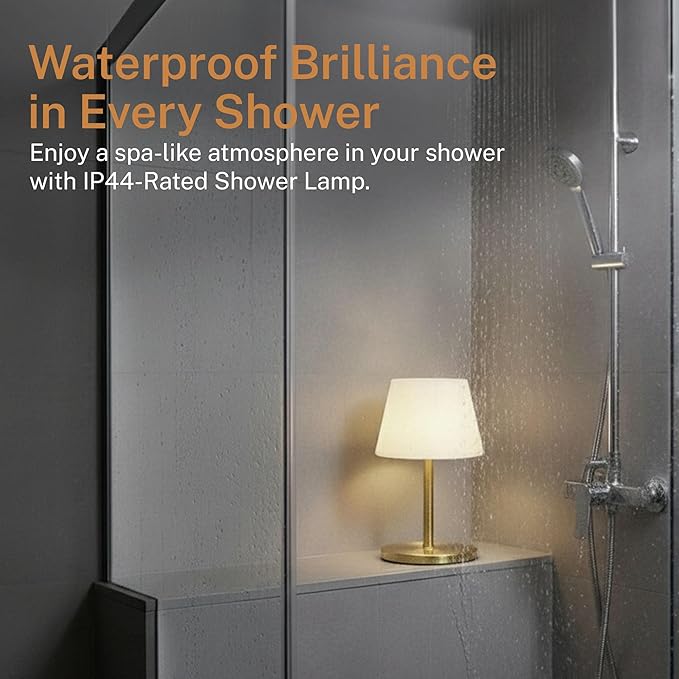 Cordless Lamp, 5000mAh Battery Operated Rechargeable Table Lamp with Power Bank, Touch Dimmable 3 Color Temperatures, IP44 Waterproof Shower Lamp for Kitchen, Bathroom, Indoor Or Outdoor Use 9.6in