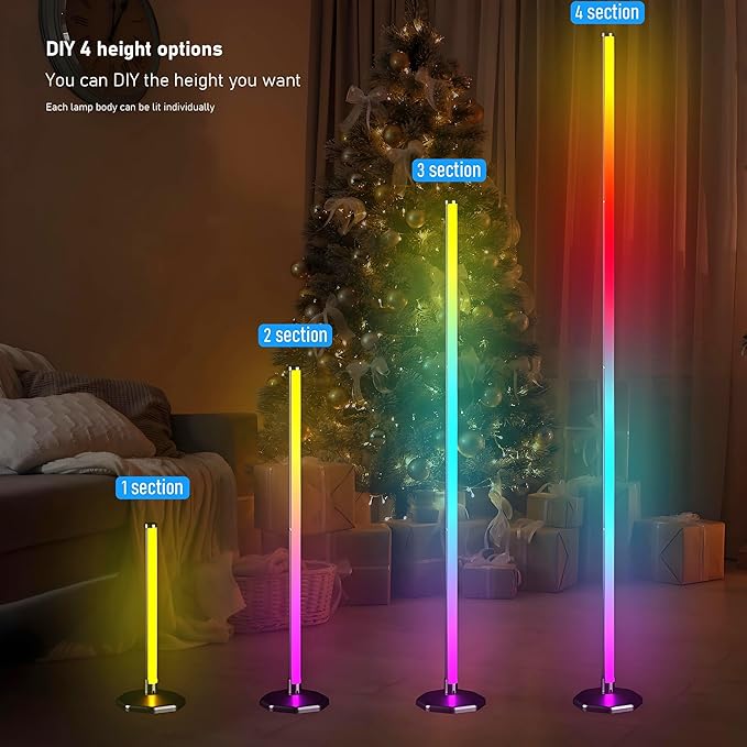 LED Floor Lamp Minimalist Style, with App & Remote Control, RGB 16 Million Colors, Dimmable, 68+ Scenes, Music Sync, Timer, Ideal Ambient Floor Lamps for Living Room, Bedroom, Gaming Room