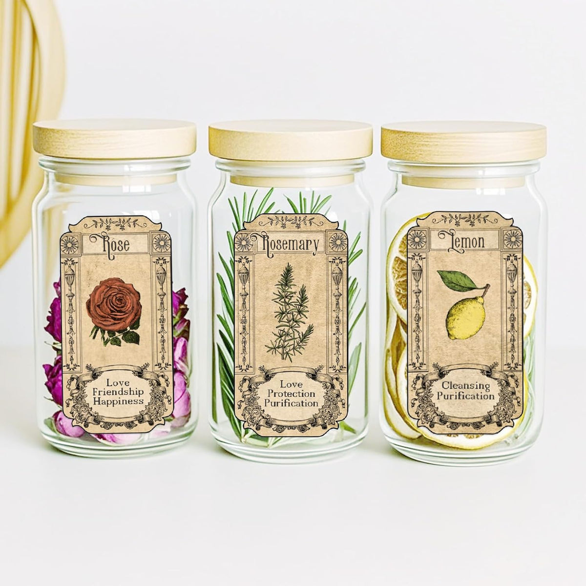 Skiennix 72Pcs Vintage Herb Spice Labels - Apothecary Stickers for Jars & Bottles