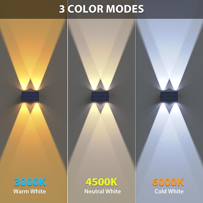 Solar Fence Lights,12Pack Solar Lights Outdoor 2700/4500/6000K 3 Mode Up & Down Solar Wall Lights Waterproof 100 Lumens Solar Powered Fence Light for Backyard/Pool/Railing/Patio/Porch/Step