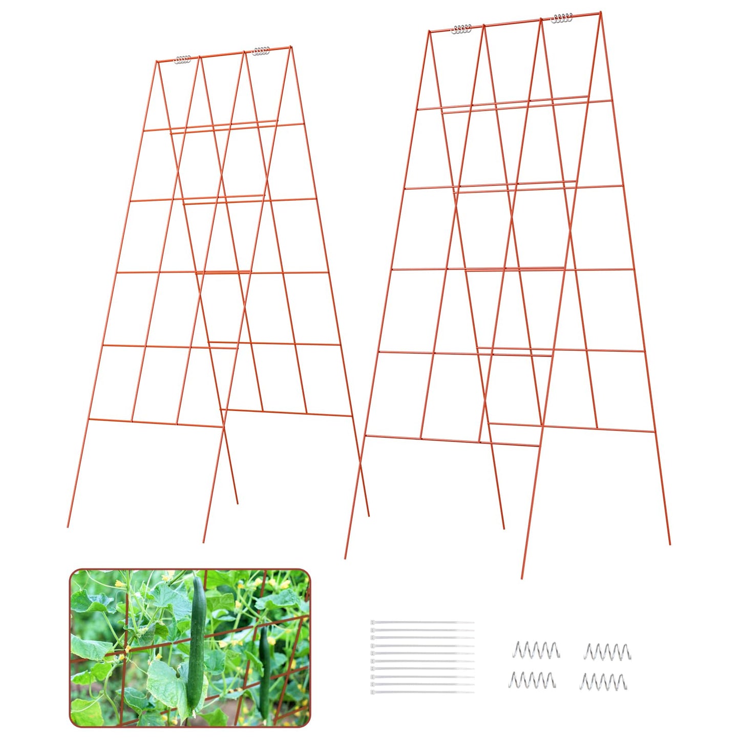 DOEWORKS Cucumber Trellis, 48" High Foldable A Frame Garden Trellis, 2 Pack, Plant Support for Climbing Cucumber, Beans, Tomatoes, Flowers, Red