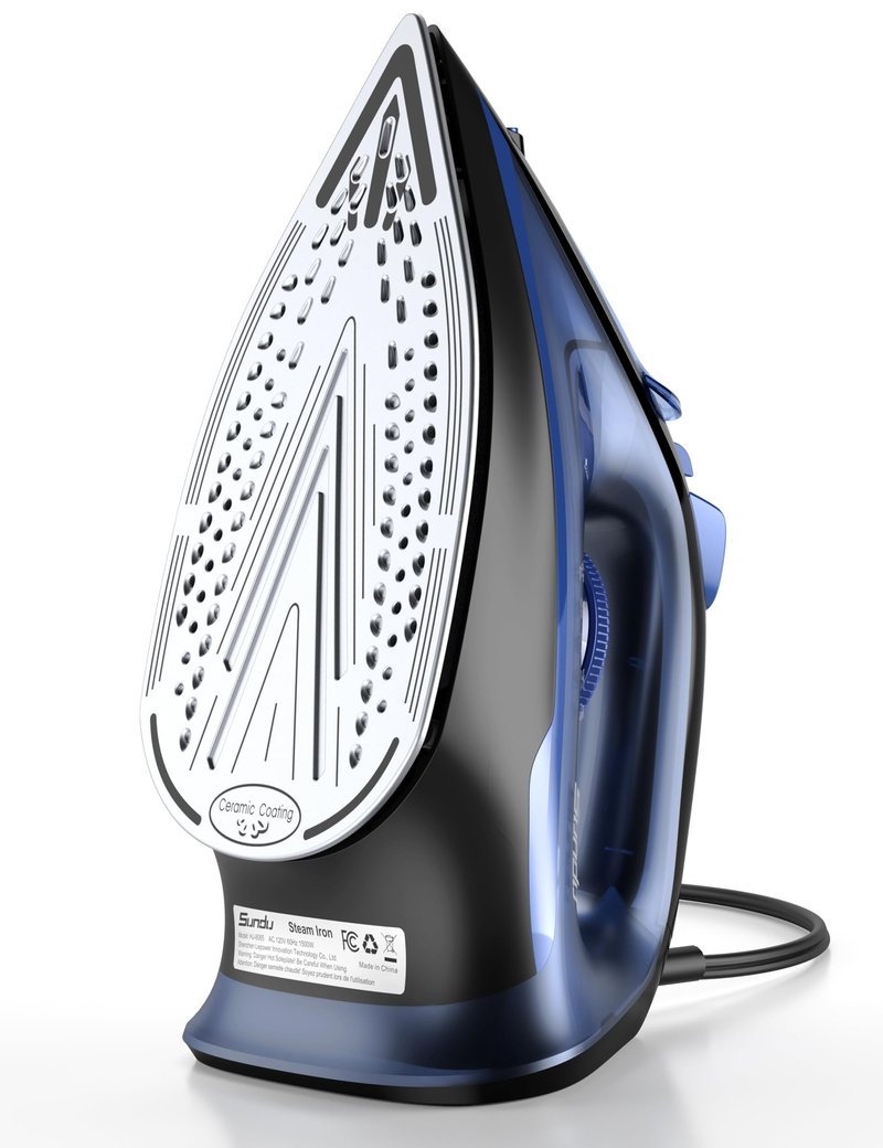 Sundu Steam Iron for Clothes with Rapid Heating Ceramic Coated Soleplate, 1500W with Precise Thermostat Dial, Self-Cleaning, Auto-Off, 15.21oz Water Tank for Home Clothes Ironing Use, Blue