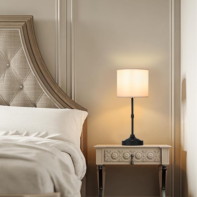 Cordless LED Table Lamp,Portables Fabric Shade Desk Lamps, Rechargeable Battery Powered Lighting, Dimmable Light for Dining Room, Bedroom, Bedside, Night Light, Balcony (Black)