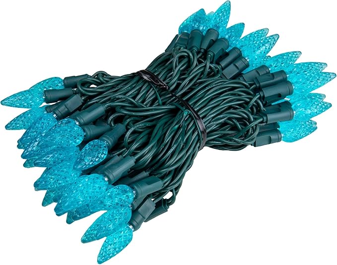 ‎‎‎Novelty Lights 24FT 70 LED C6 LED Christmas String Lights, Outdoor Christmas Tree Commercial Grade LED String Lights, Permanent Christmas Lights Outdoor Tree Decorations Outdoor (Teal)