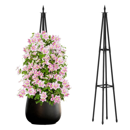 Hsundries 4FT Obelisk Trellis for Climbing Plants Outdoor, 16mm Rust-Proof Extra Thickened Plastic-Coated Metal Pipes, Indoor Climbing Support for Potted Plants, Vines, Flowers Stands,Black