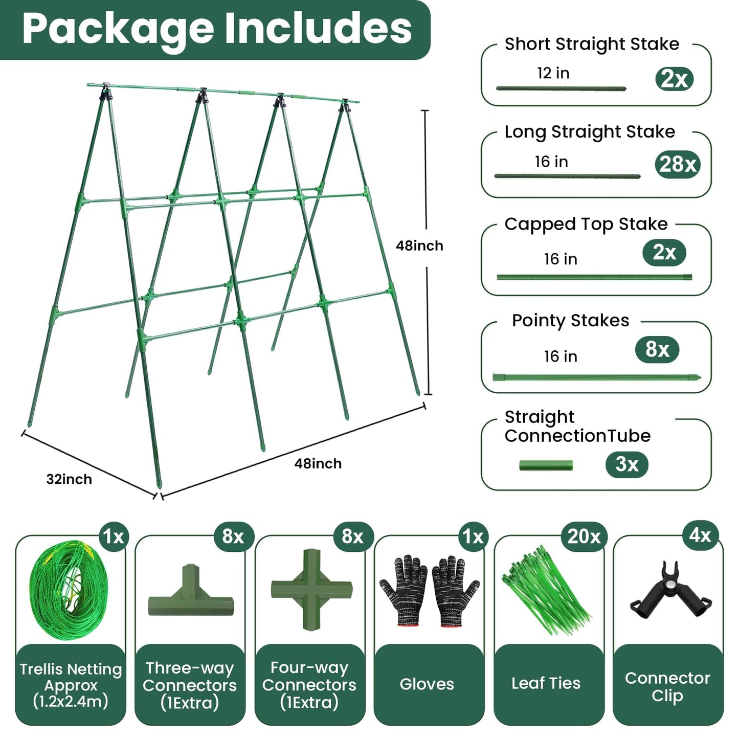 OTOSUNNY Cucumber Trellis for Raised Bed Garden, Garden Trellis for Climbing Plants Outdoor, A Frame Climbing Vine Plants Support for Vegetable Tomatoes Peas Pole Beans Trellis, 50x48 inch, Green