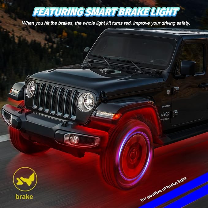 8 Pods Segmented RGB LED Rock Lights for Trucks Golf Cart Offroad Pickup SUV UTV, 12V Waterproof Underglow Lights Kit with APP/RF Multi Zone Control, Neon Multicolor Underbody Light with Brake