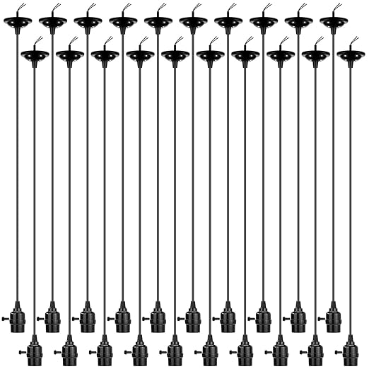 Retisee 20 Pack Hanging Pendant Light Cord Kit Bulk E27 Base 4ft Adjustable Hanging Heavy Duty Industrial Edison Bulb Lamp Swag Light Kit for Kitchen Dining Room Terraces (with Control Knob)