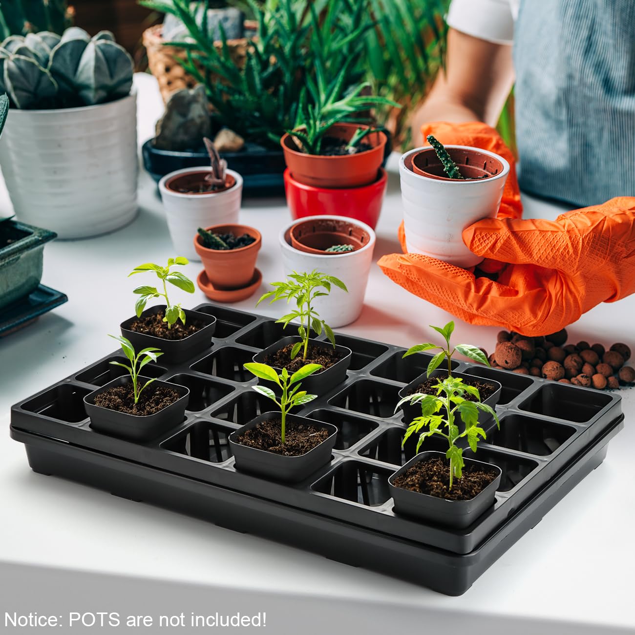 RooTrimmer 24 Cell Nursery Pots Trays (17"x11"x2") with Plastic Flat Seed Starter Trays, Durable Carrying Seedling Starter Tray, Reusable Planting Tray for Holding 2.7 inch Nursery Pots, 3 Sets Combo