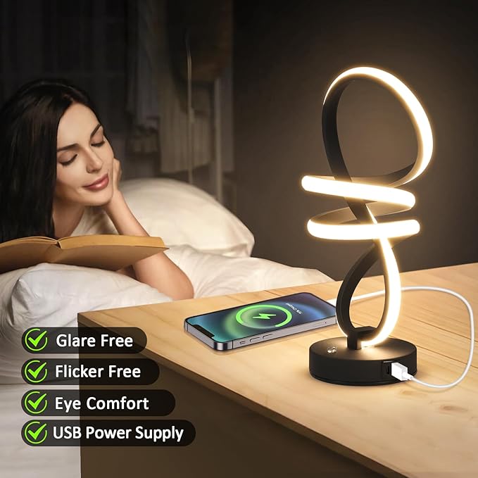 Modern LED Table Lamp, Spiral RGB Table Lamp, Touch Dimmable LED Nightstand Lamp with USB/Type C, 7 Colors & 10 Light Modes Bedside Lamp for Bedroom, Living Room, Cool Lamps for Ideal Gift(2 PACK)