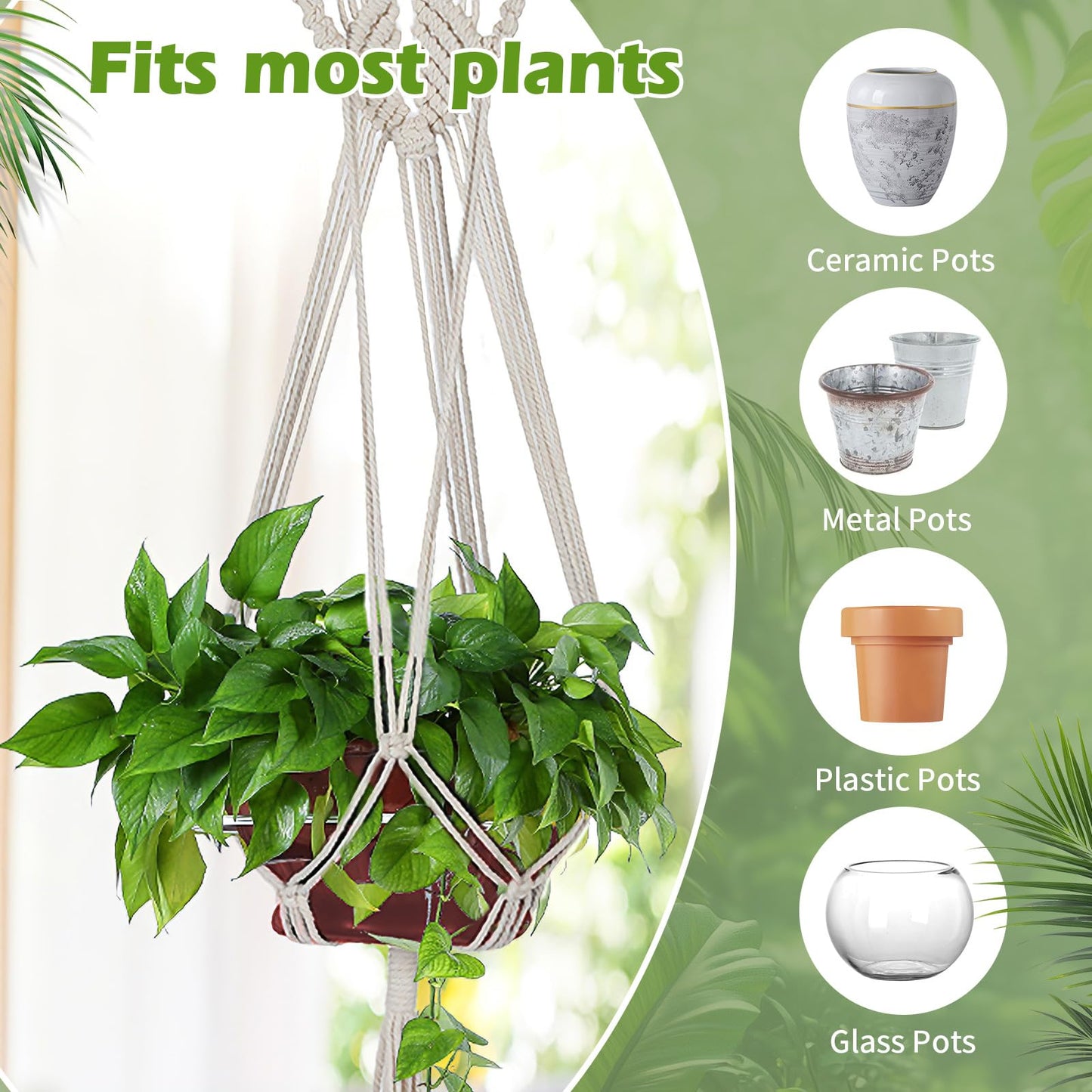 GYHPD Set of 2 Boho Macrame Plant Hanger, 37 Inch Extra Long Plant Hangers Indoor, Hanging Plant Holder for Indoor Plants, Macrame Pot Holder, Hanging Macrame Basket Indoor Garden Decor