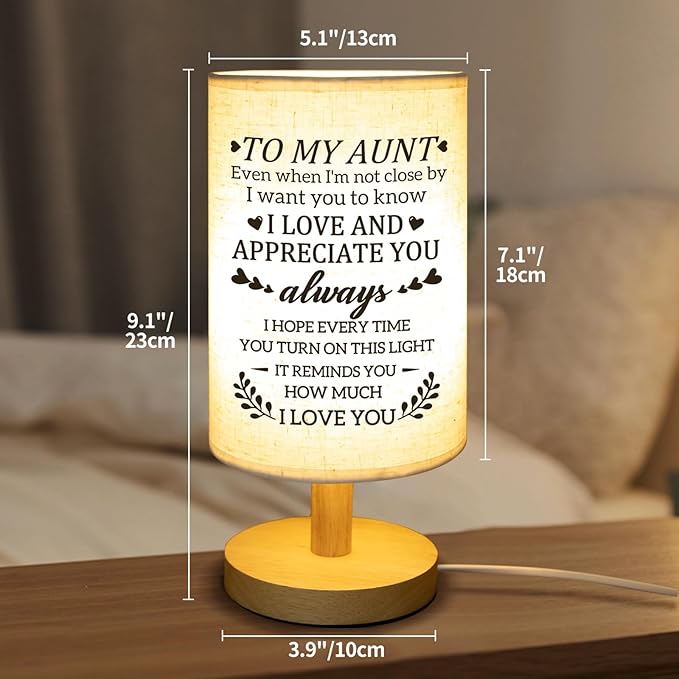 Gifts for Aunt from Niece, Aunt Mothers Day Birthday Gifts Fabric Lamp, Birthday Retirement Gifts for Aunt Table Lamp with Wooden Stand Unique Auntie Gifts