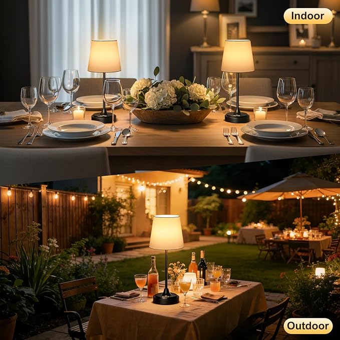 Cordless Table Lamp Rechargeable,5000mAh Battery Operated Desk Lamp,3 Colors & 7 RGB Stepless Dimmable,Touch Control Ambient Light for Bedside,Bedroom,Dining Room,Living Room,Black,WhiteShade