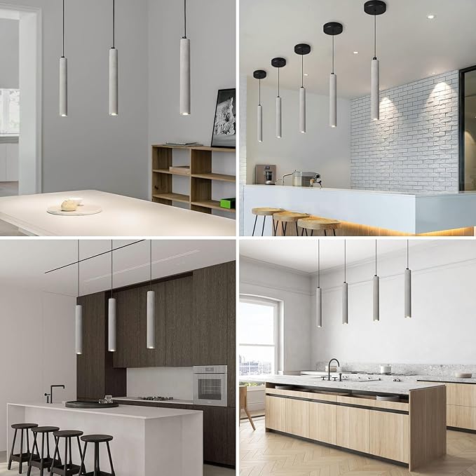 Concrete Linear Pendant Light,Modern Industrial Hanging Cement Pendant Lighting Fixture for Kitchen Island Dinning Room Bedroom Bedside Table Small Pendant Lights(1-Pack)