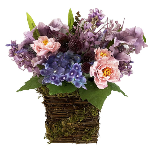 Lavender Door Hanging Basket Wreath, Artificial Floral Spring Wreath for Front Door Porch Wall, Summer Wildflower Home Decor