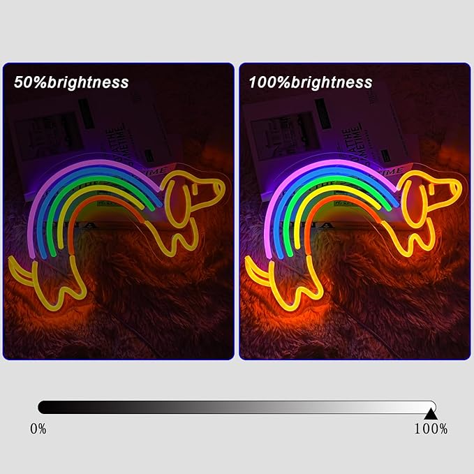 Rainbow Dachshund Neon Sign for Wall Decor Dimmable Dog Neon Light Cute Puppy Neon Light Sign Rainbow Light Signs for Pet Shop Kid Room Bedroo Dog Lovers Pride Gifts