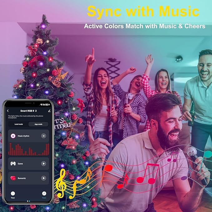 PMS Smart WiFi LED Christmas Lights, APP-Controlled RGB Fairy String Lights, Ideal for Xmas Tree, Garden, Home, Party, Halloween Festival Deco (66ft-200LED)