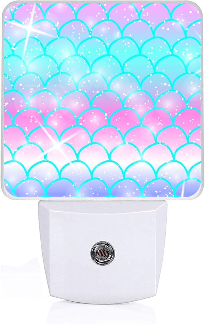 Pink Mermaid Fish Night Light, Plug-into Wall Colourful Scale Wave Nightlight Lamp with Dusk to Dawn Sensor, Led Lamp 0.5W Energy Efficient for Boys Girls Adults Home Decor